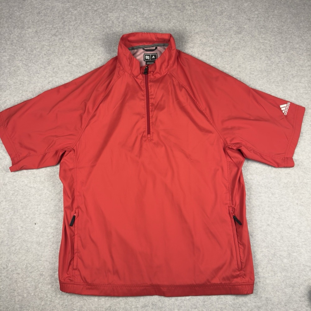 Y2K Adidas ClimaProof Wind Red Windbreaker Mens Large 1/4 Zip Short Sleeve 2008